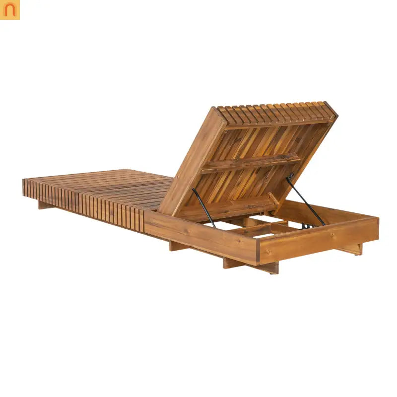 Chaise Lounge Acacia Wood Dark Gray 6 Position Adjustable 76.8in