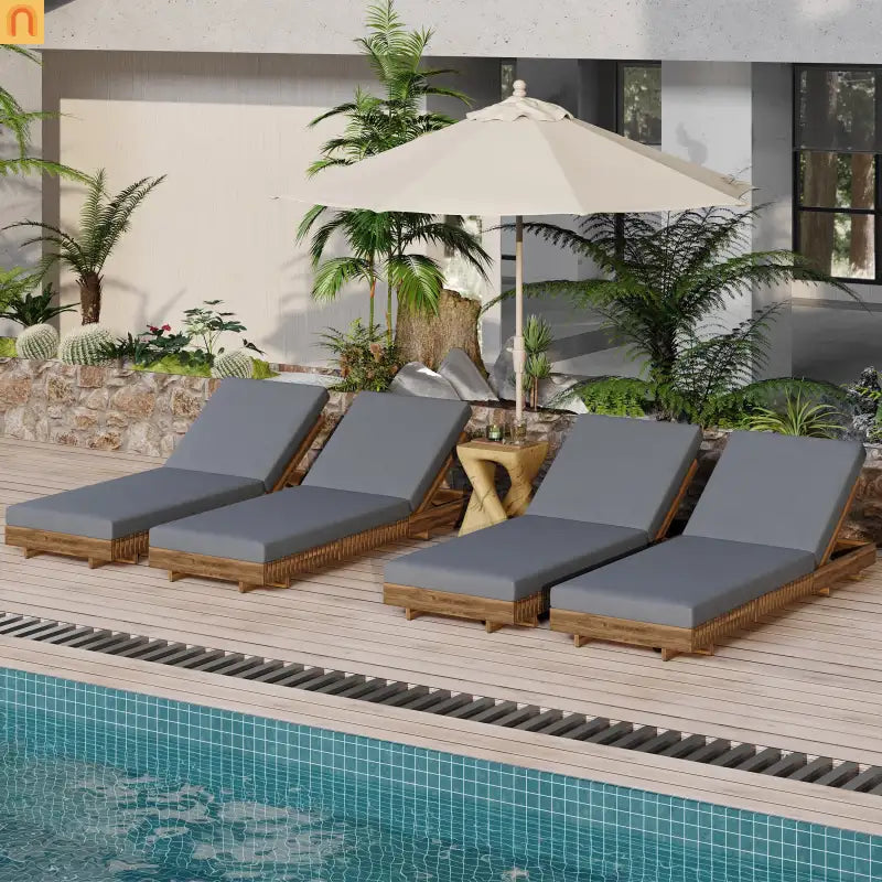 Chaise Lounge Acacia Wood Dark Gray 6 Position Adjustable 76.8in