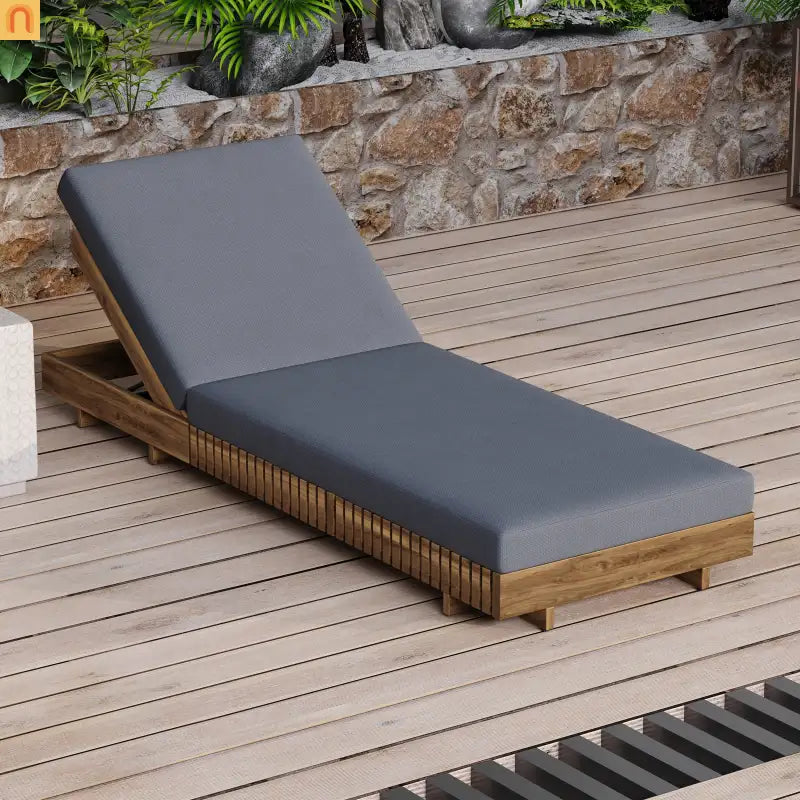 Chaise Lounge Acacia Wood Dark Gray 6 Position Adjustable 76.8in