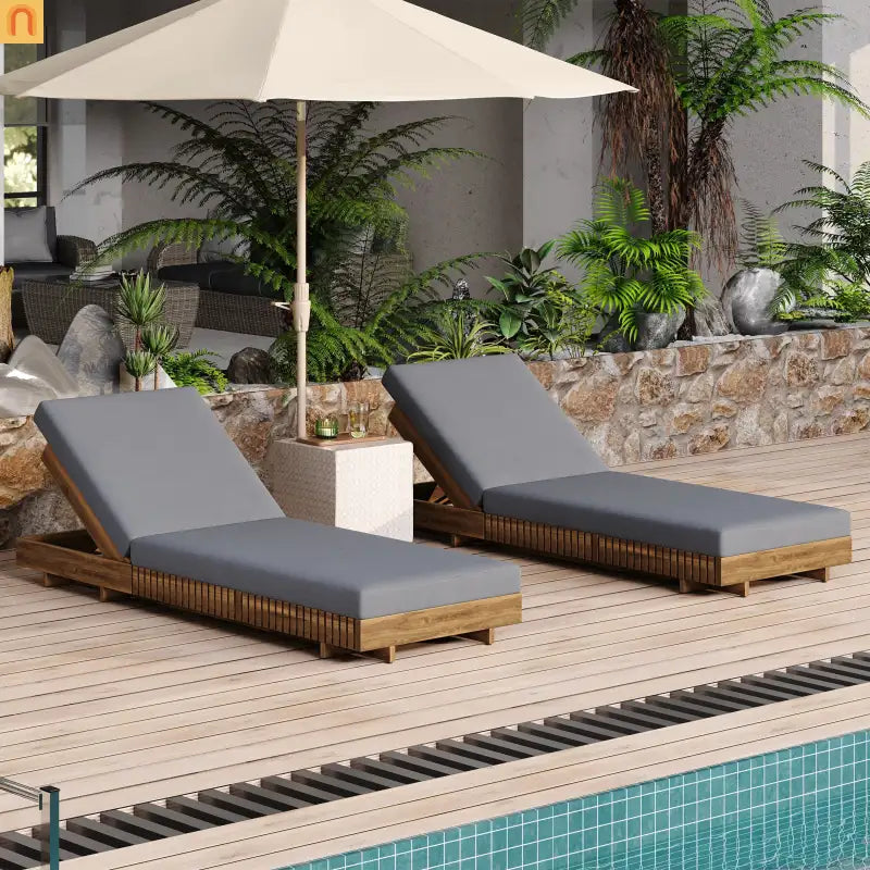 Chaise Lounge Acacia Wood Dark Gray 6 Position Adjustable 76.8in