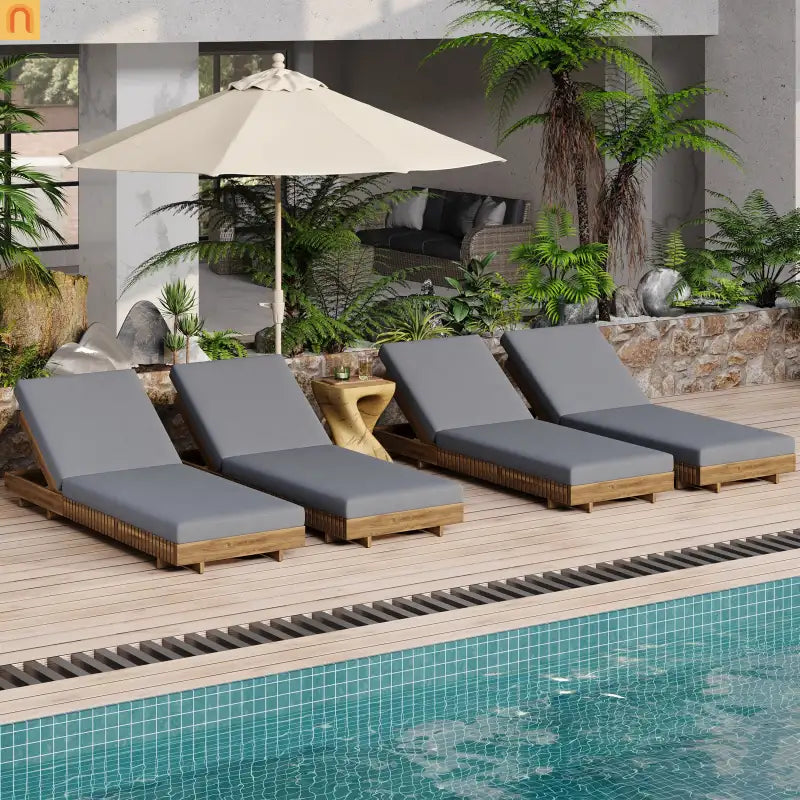 Chaise Lounge Acacia Wood Dark Gray 6 Position Adjustable 76.8in