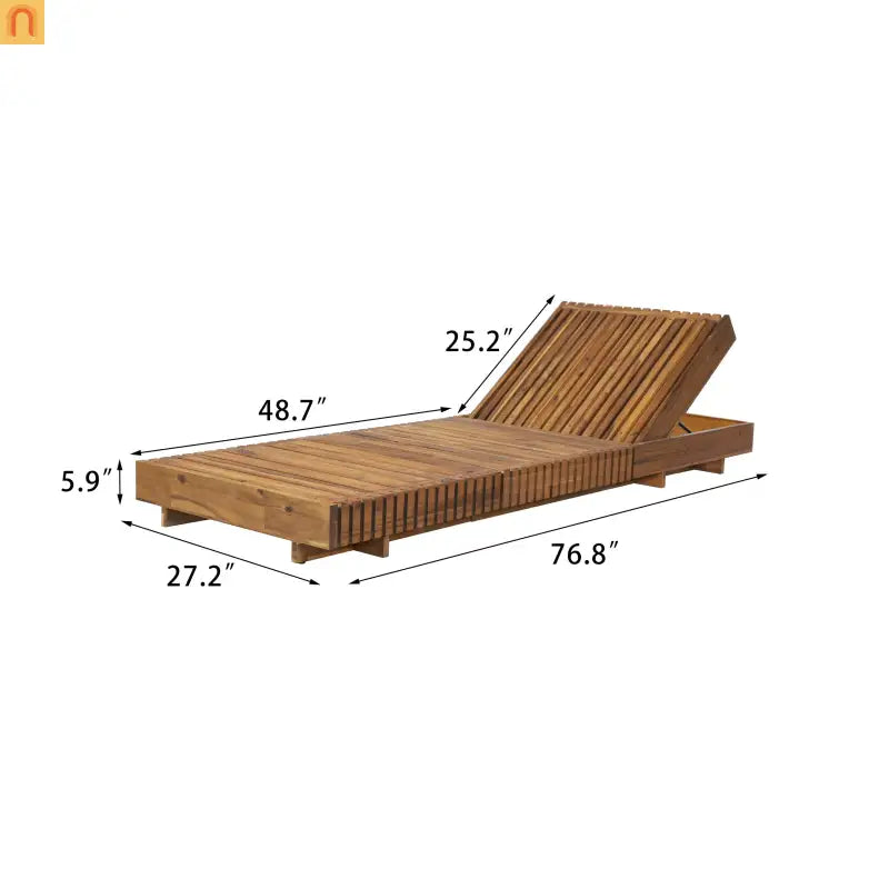 Chaise Lounge Acacia Wood Cream Cushion 6 Position Adjustable 76.8in