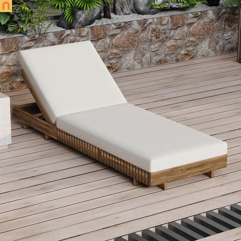 Chaise Lounge Acacia Wood Cream Cushion 6 Position Adjustable 76.8in