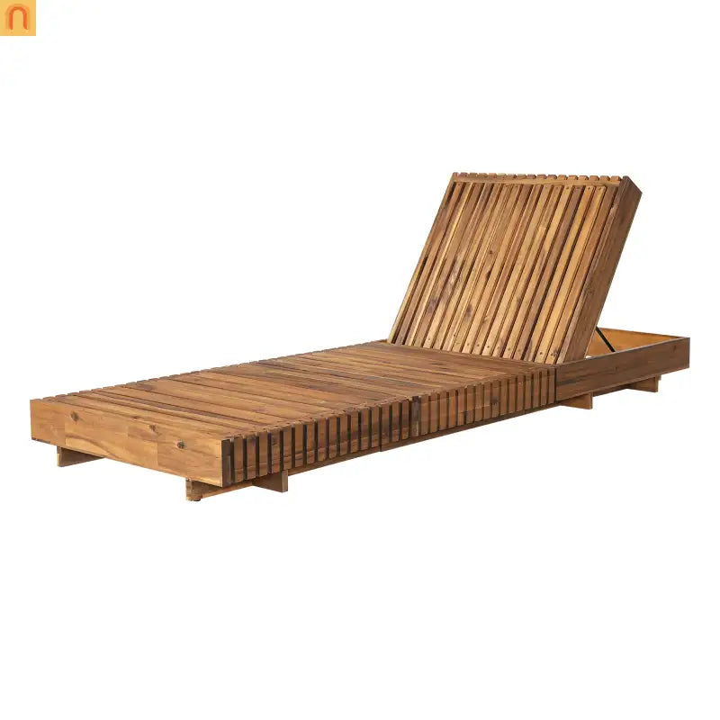Chaise Lounge Acacia Wood Cream Cushion 6 Position Adjustable 76.8in
