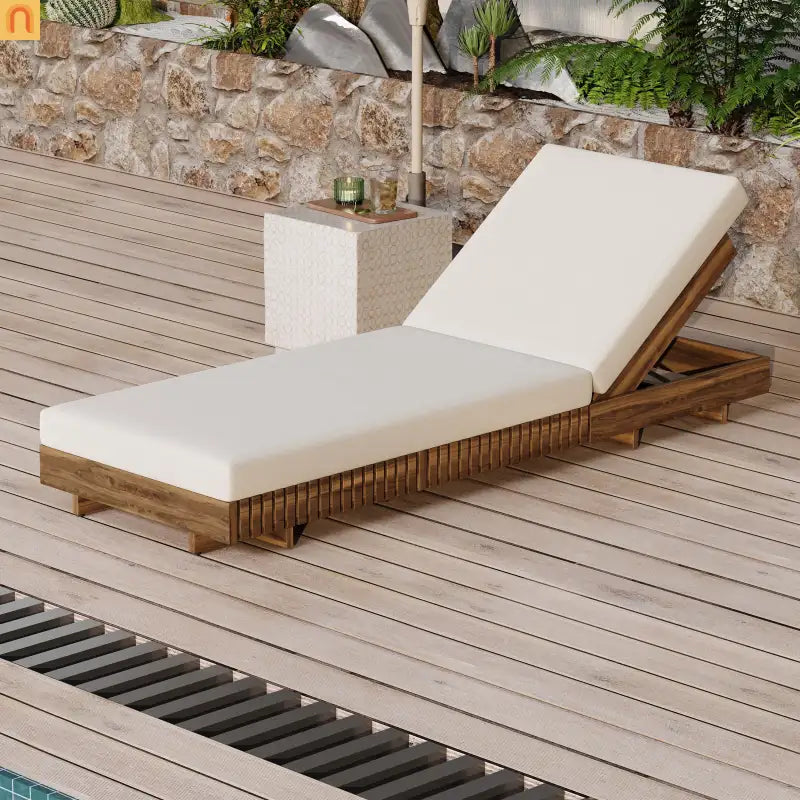 Chaise Lounge Acacia Wood Cream Cushion 6 Position Adjustable 76.8in