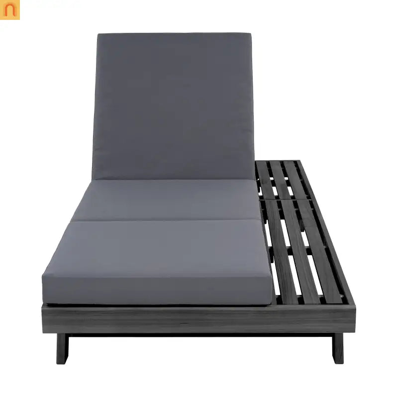Chaise Lounge Acacia Wood Black Dark Gray 4 Position Adjustable 79in
