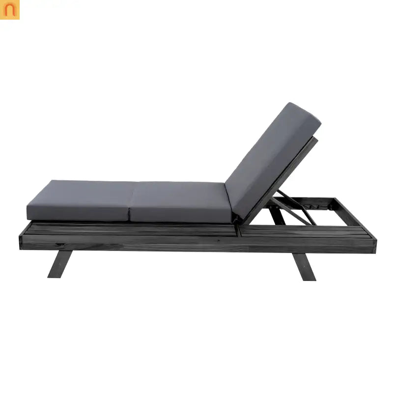 Chaise Lounge Acacia Wood Black Dark Gray 4 Position Adjustable 79in