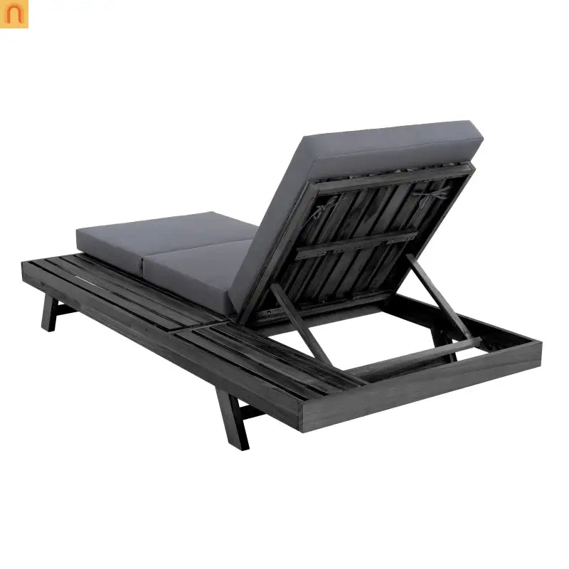 Chaise Lounge Acacia Wood Black Dark Gray 4 Position Adjustable 79in