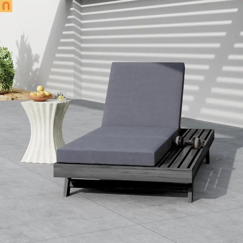Chaise Lounge Acacia Wood Black Dark Gray 4 Position Adjustable 79in