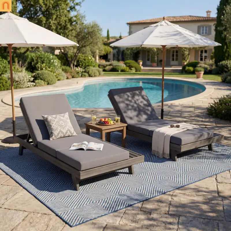 Chaise Lounge Acacia Wood Black Dark Gray 4 Position Adjustable 79in