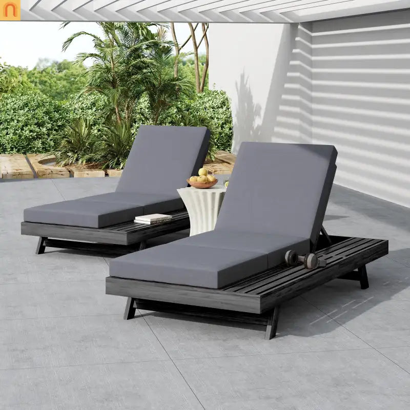 Chaise Lounge Acacia Wood Black Dark Gray 4 Position Adjustable 79in