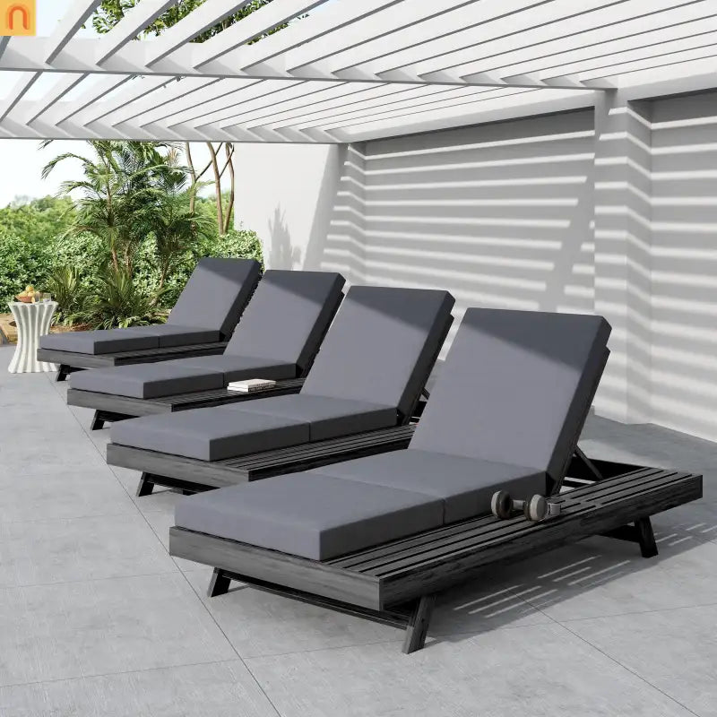 Chaise Lounge Acacia Wood Black Dark Gray 4 Position Adjustable 79in