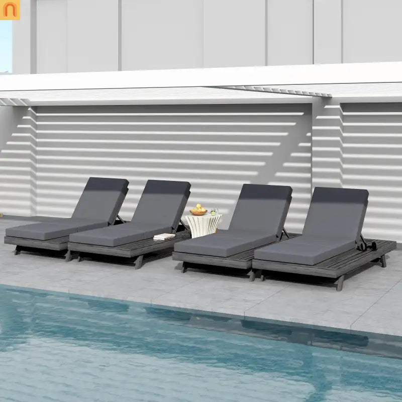 Chaise Lounge Acacia Wood Black Dark Gray 4 Position Adjustable 79in