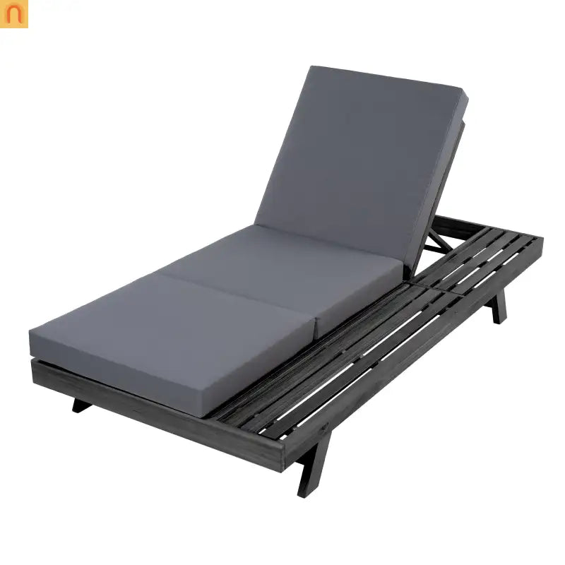 Chaise Lounge Acacia Wood Black Dark Gray 4 Position Adjustable 79in