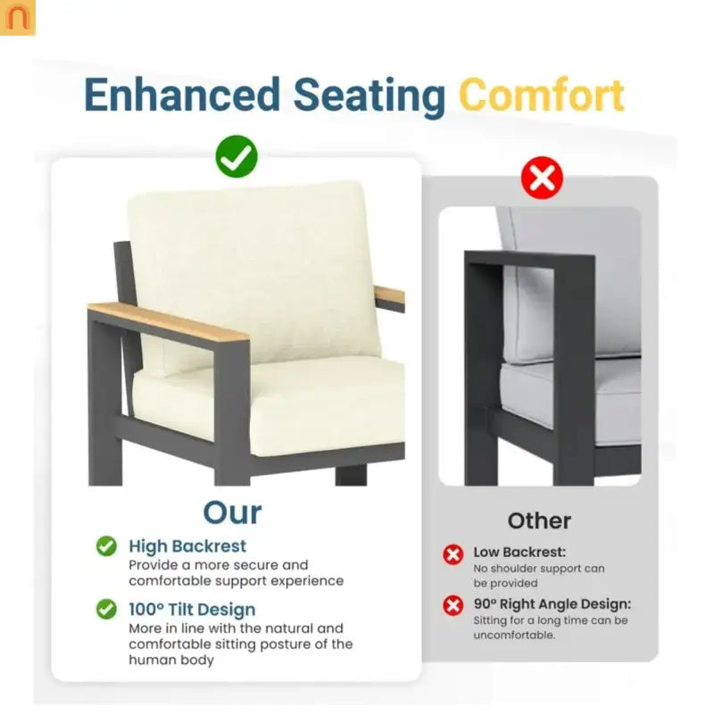 Outdoor Loveseat Aluminum Black Beige Cushion 52in 2 Seat U Leg Design