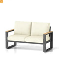 Outdoor Loveseat Aluminum Black Beige Cushion 52in 2 Seat U Leg Design