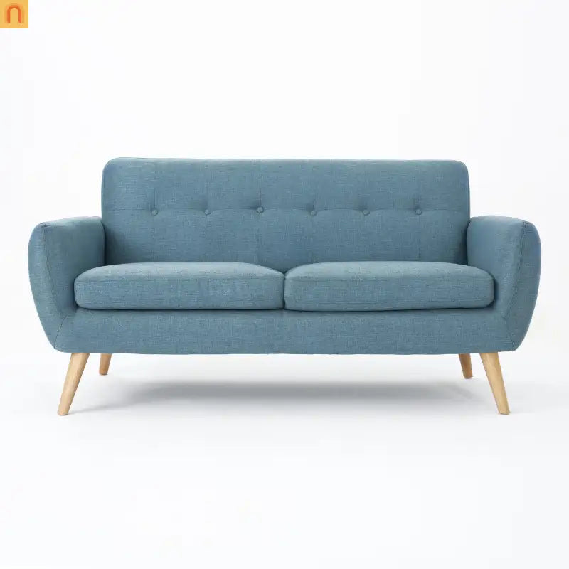 Loveseat Mid Century Modern Tufted Fabric Blue 67.25in
