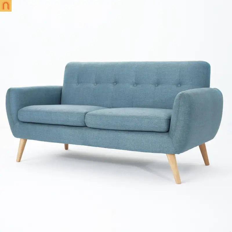 Loveseat Mid Century Modern Tufted Fabric Blue 67.25in