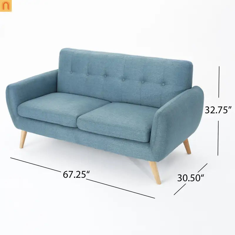 Loveseat Mid Century Modern Tufted Fabric Blue 67.25in