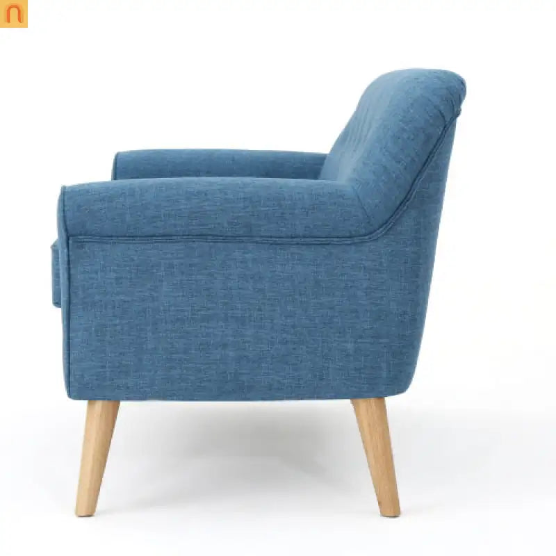 Loveseat Mid Century Modern Fabric Blue Button Tufted 50.75in