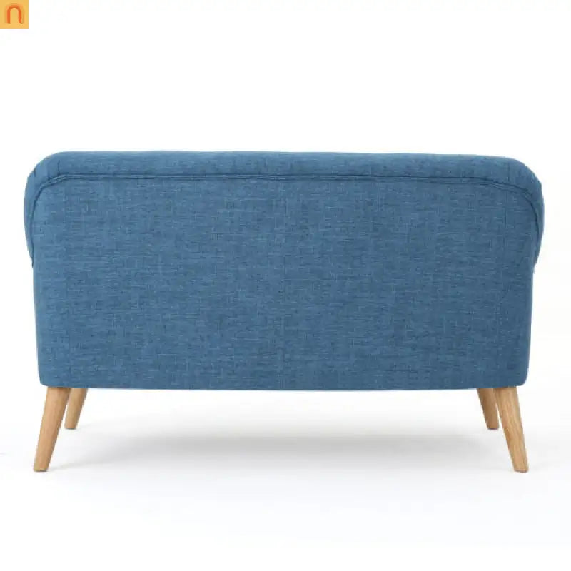 Loveseat Mid Century Modern Fabric Blue Button Tufted 50.75in