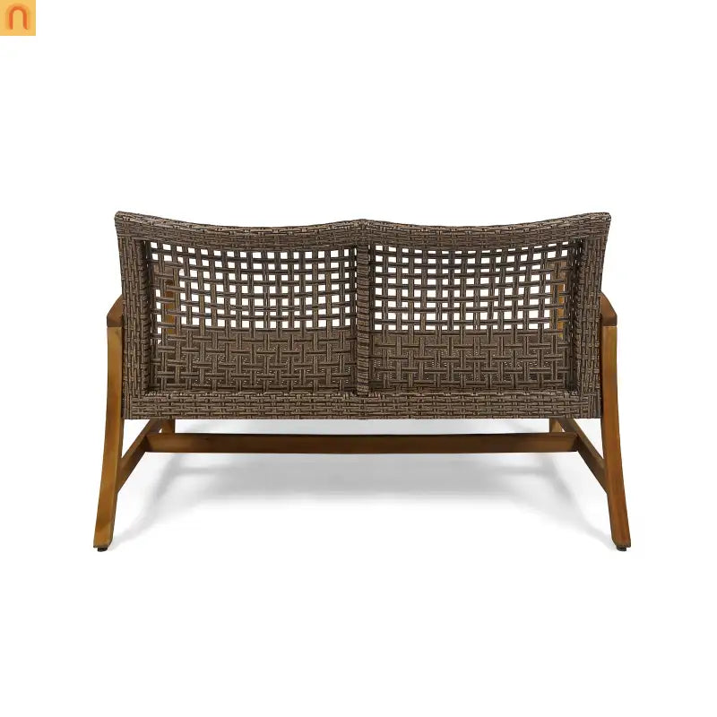 Outdoor Sofa Loveseat Acacia Wood Wicker Natural 52in