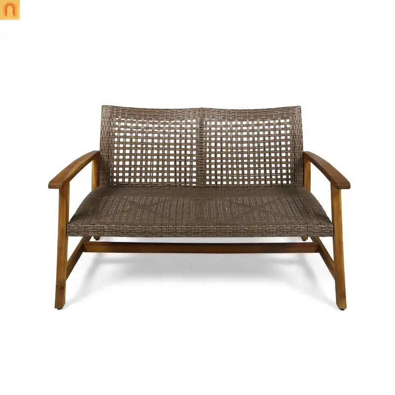 Outdoor Sofa Loveseat Acacia Wood Wicker Natural 52in
