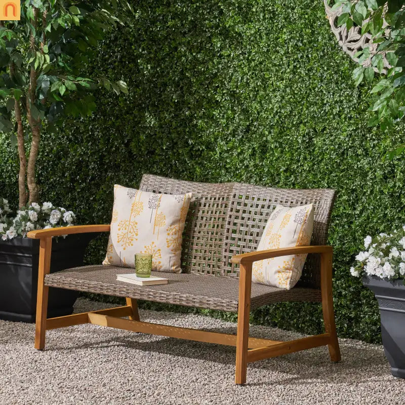 Outdoor Sofa Loveseat Acacia Wood Wicker Natural 52in