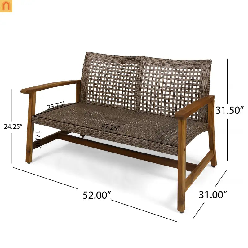 Outdoor Sofa Loveseat Acacia Wood Wicker Natural 52in