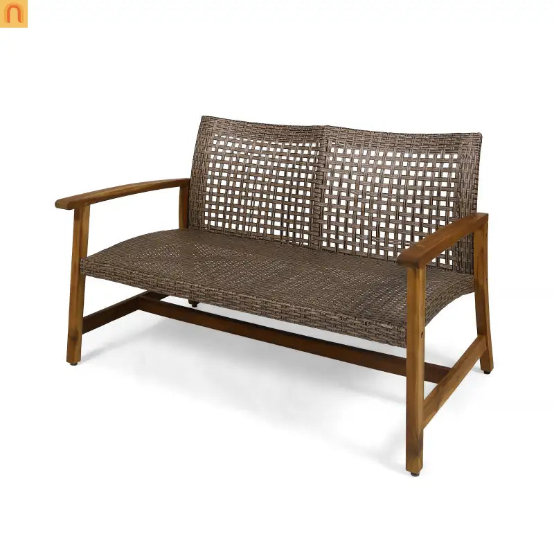 Outdoor Sofa Loveseat Acacia Wood Wicker Natural 52in