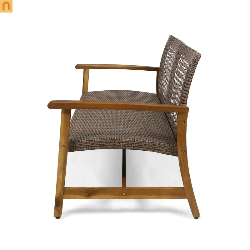 Outdoor Sofa Loveseat Acacia Wood Wicker Natural 52in