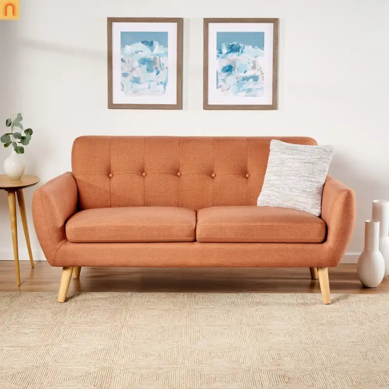 Loveseat Mid Century Modern Tufted Fabric Burnt Orange 67.25in