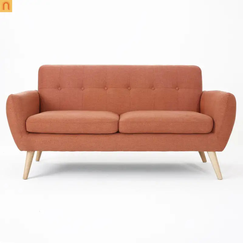 Loveseat Mid Century Modern Tufted Fabric Burnt Orange 67.25in