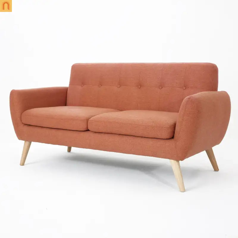 Loveseat Mid Century Modern Tufted Fabric Burnt Orange 67.25in