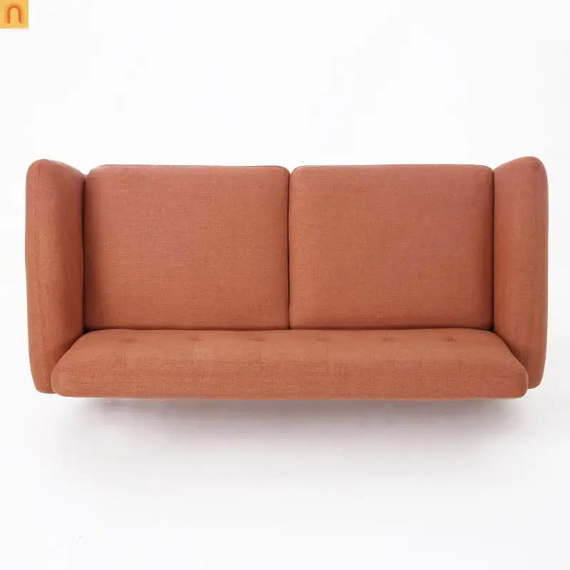 Loveseat Mid Century Modern Tufted Fabric Burnt Orange 67.25in