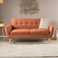 Loveseat Mid Century Modern Tufted Fabric Burnt Orange 67.25in