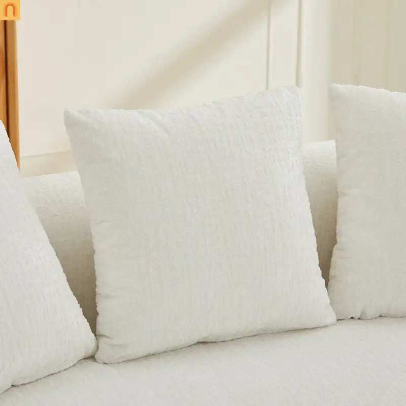 Loveseat Curved Chenille Beige 3 Pillows 300 lb 70in No Assembly
