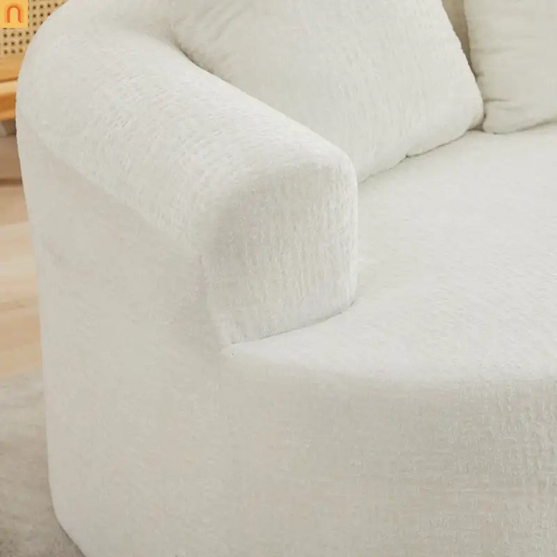 Loveseat Curved Chenille Beige 3 Pillows 300 lb 70in No Assembly