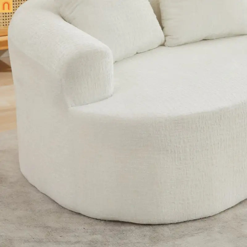 Loveseat Curved Chenille Beige 3 Pillows 300 lb 70in No Assembly