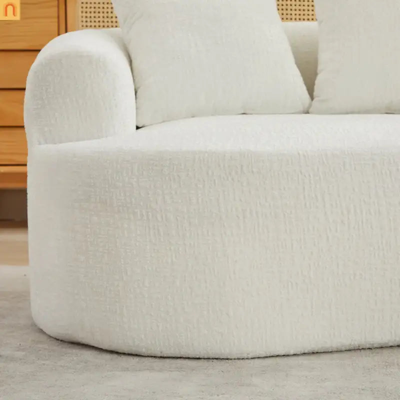 Loveseat Curved Chenille Beige 3 Pillows 300 lb 70in No Assembly