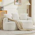 Loveseat Curved Chenille Beige 3 Pillows 300 lb 70in No Assembly