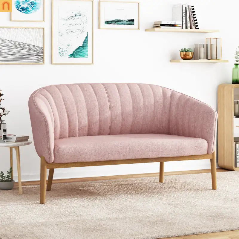 Loveseat Mid Century Modern Channel Back Fabric Blush 55in