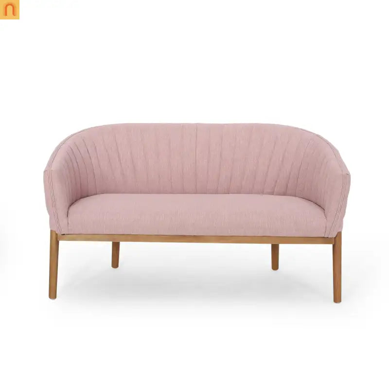 Loveseat Mid Century Modern Channel Back Fabric Blush 55in