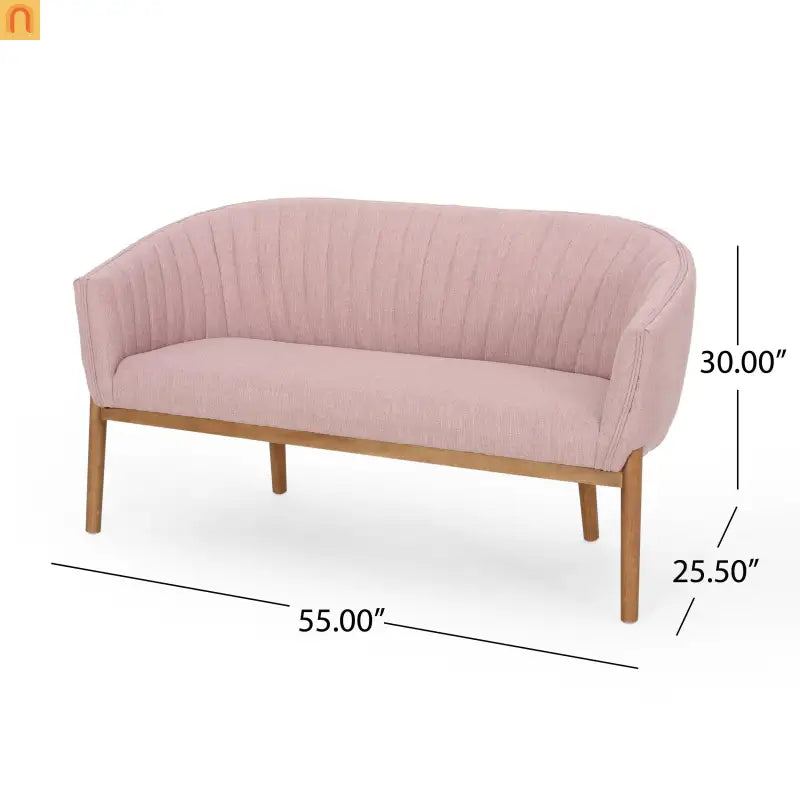 Loveseat Mid Century Modern Channel Back Fabric Blush 55in