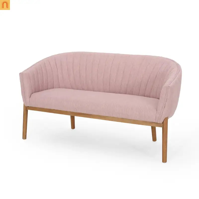 Loveseat Mid Century Modern Channel Back Fabric Blush 55in
