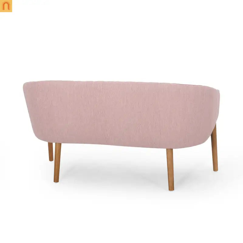 Loveseat Mid Century Modern Channel Back Fabric Blush 55in