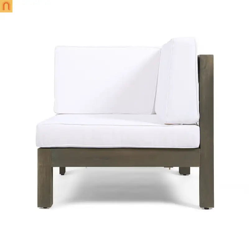 Outdoor Loveseat Set Acacia Wood White Cushions 3-Piece Table