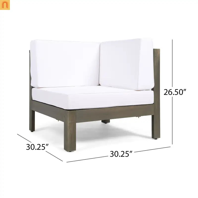 Outdoor Loveseat Set Acacia Wood White Cushions 3-Piece Table