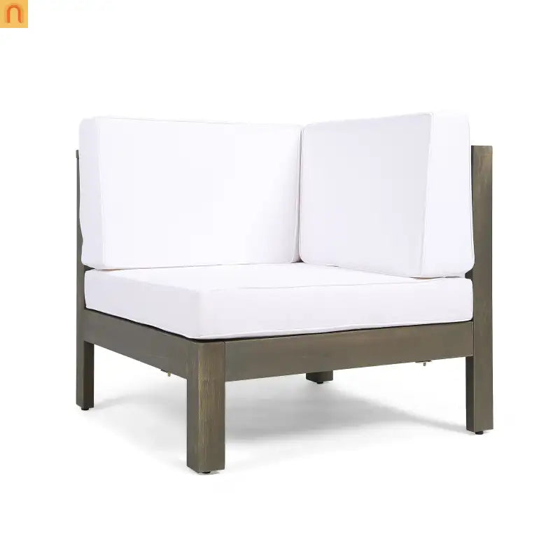 Outdoor Loveseat Set Acacia Wood White Cushions 3-Piece Table