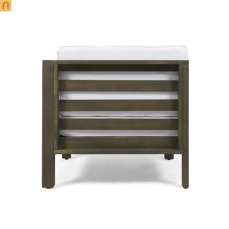 Outdoor Loveseat Set Acacia Wood White Cushions 3-Piece Table